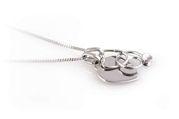 Heart and Stethoscope Necklace - Sterling Silver with Rhodium Plating