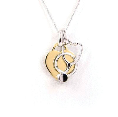 Heart and Stethoscope Necklace - Yellow Gold Plated