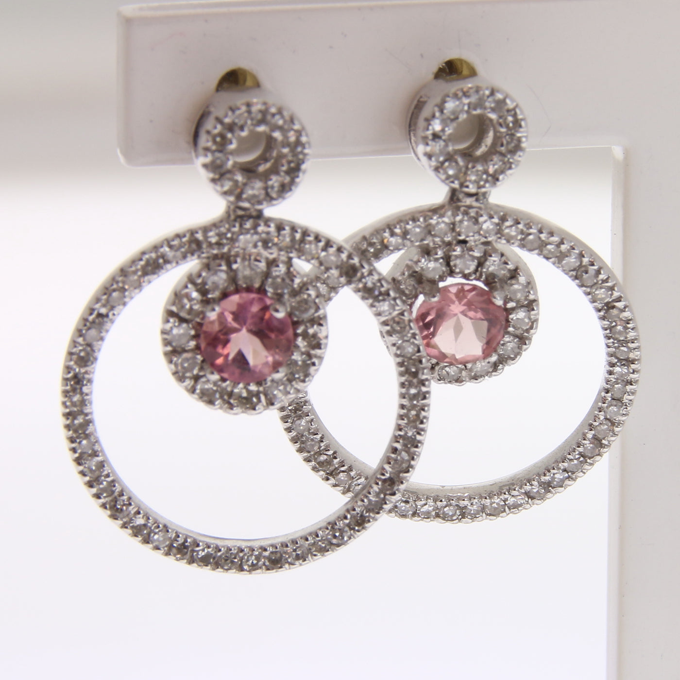 Diamond Circle & Pink Tourmaline Earrings
