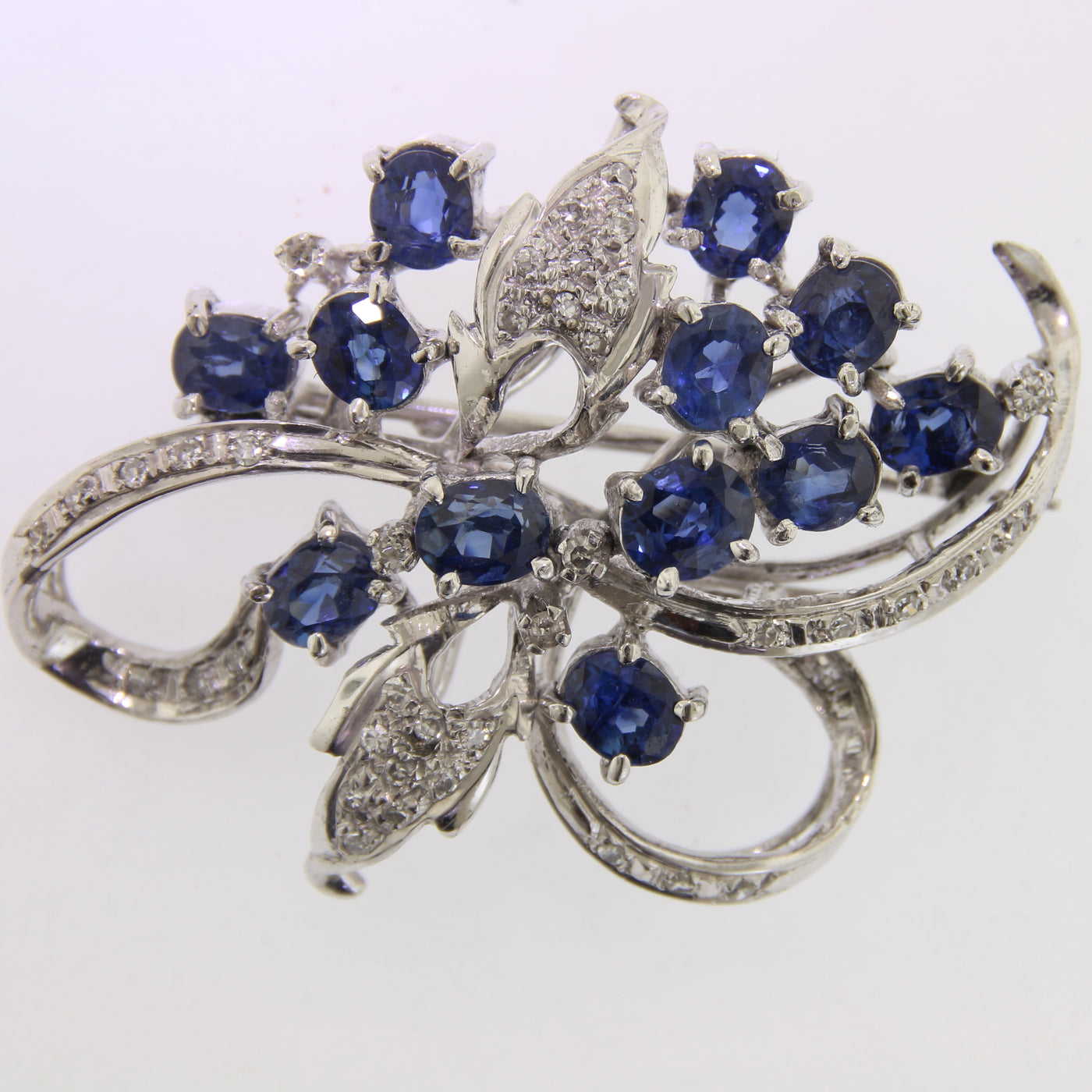Sapphire & Diamond Floral Brooch